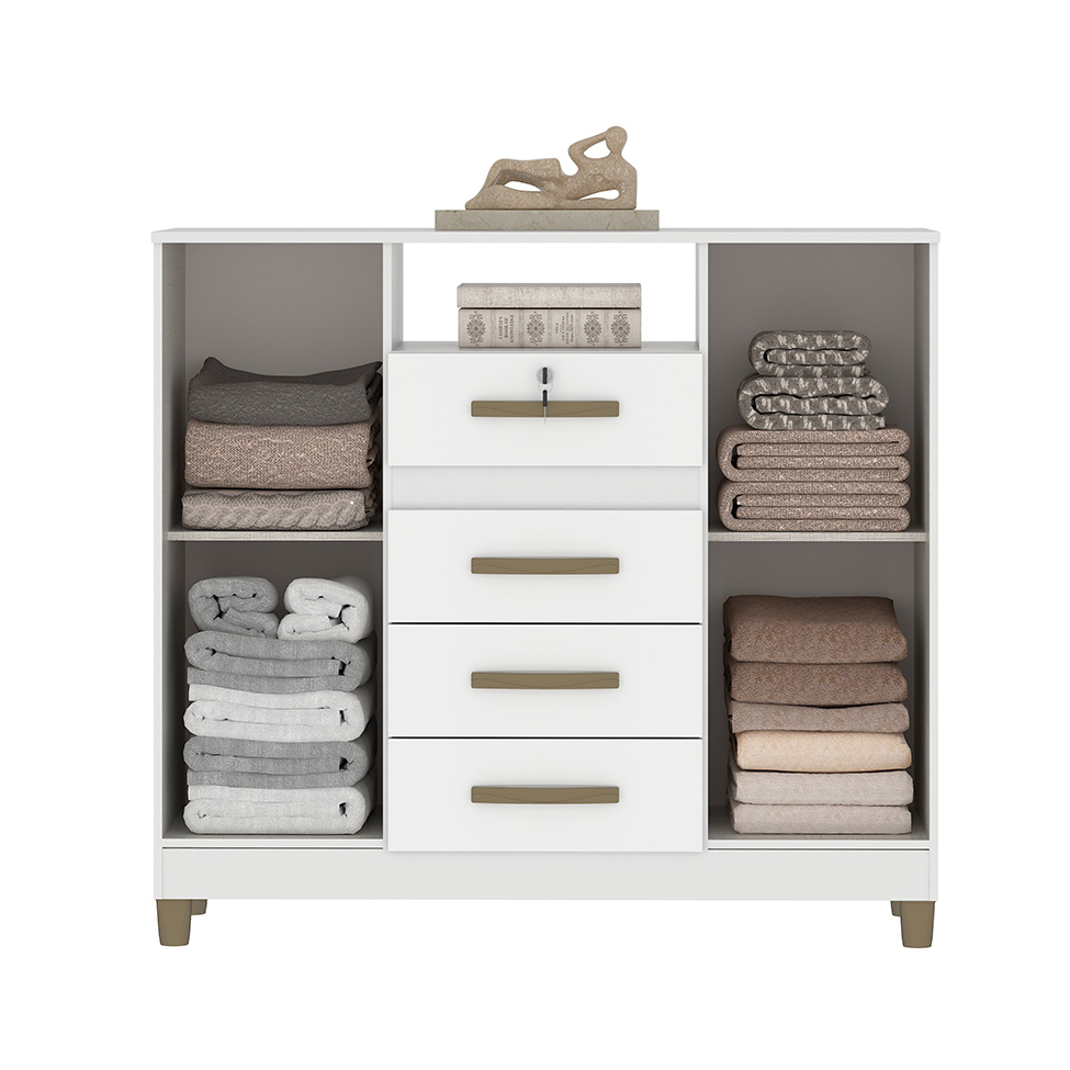 Cômoda Angra 2 Portas 4 Gavetas Branco