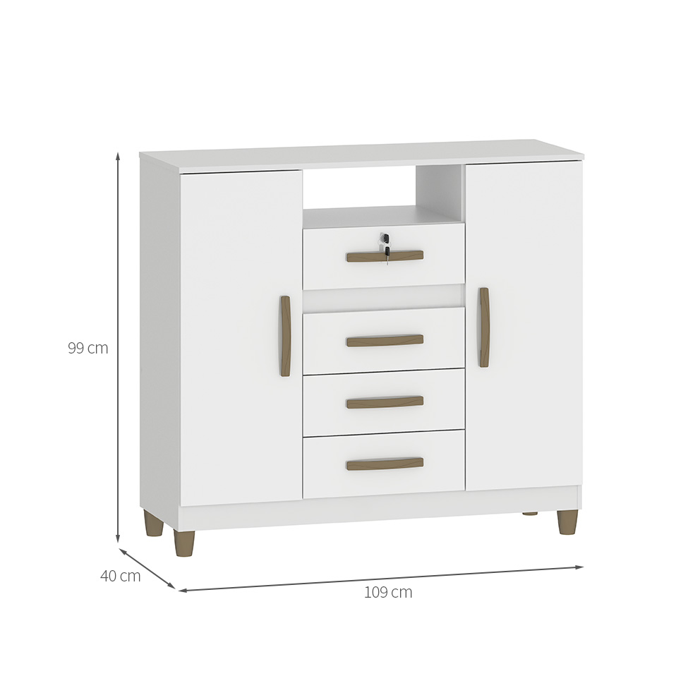Cômoda Angra 2 Portas 4 Gavetas Branco