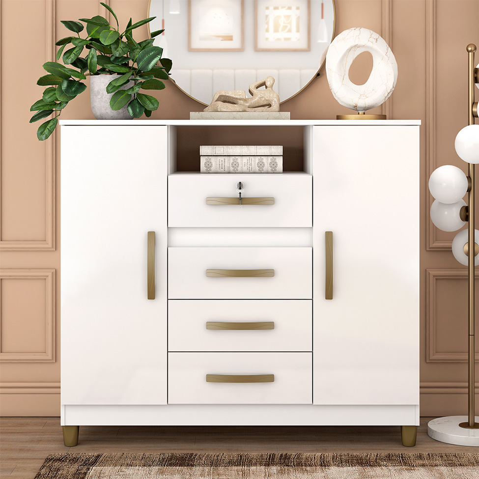 Cômoda Angra 2 Portas 4 Gavetas Branco