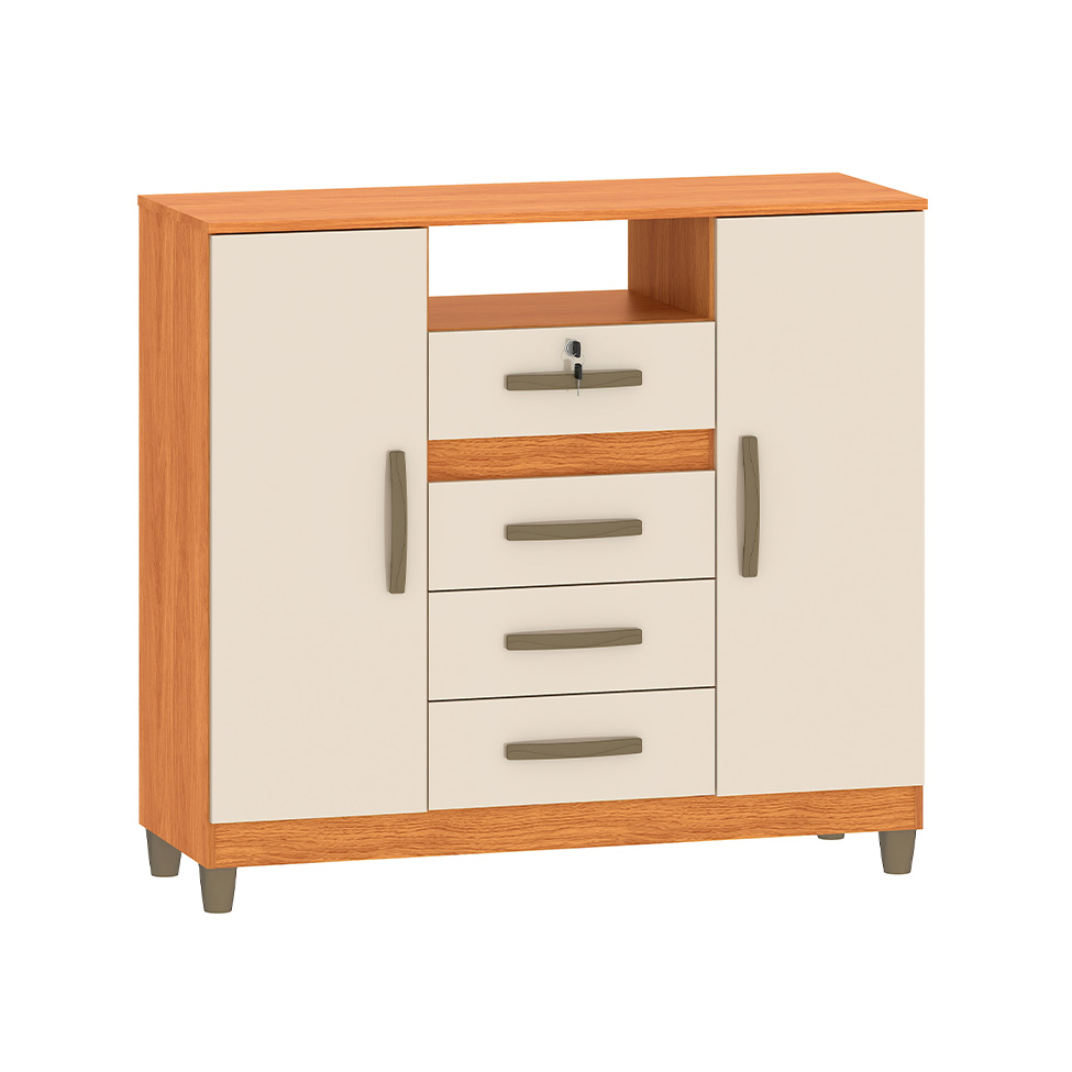 Cômoda Angra 2 Portas 4 Gavetas Cinamomo e Off White