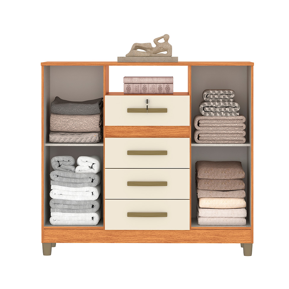 Cômoda Angra 2 Portas 4 Gavetas Cinamomo e Off White