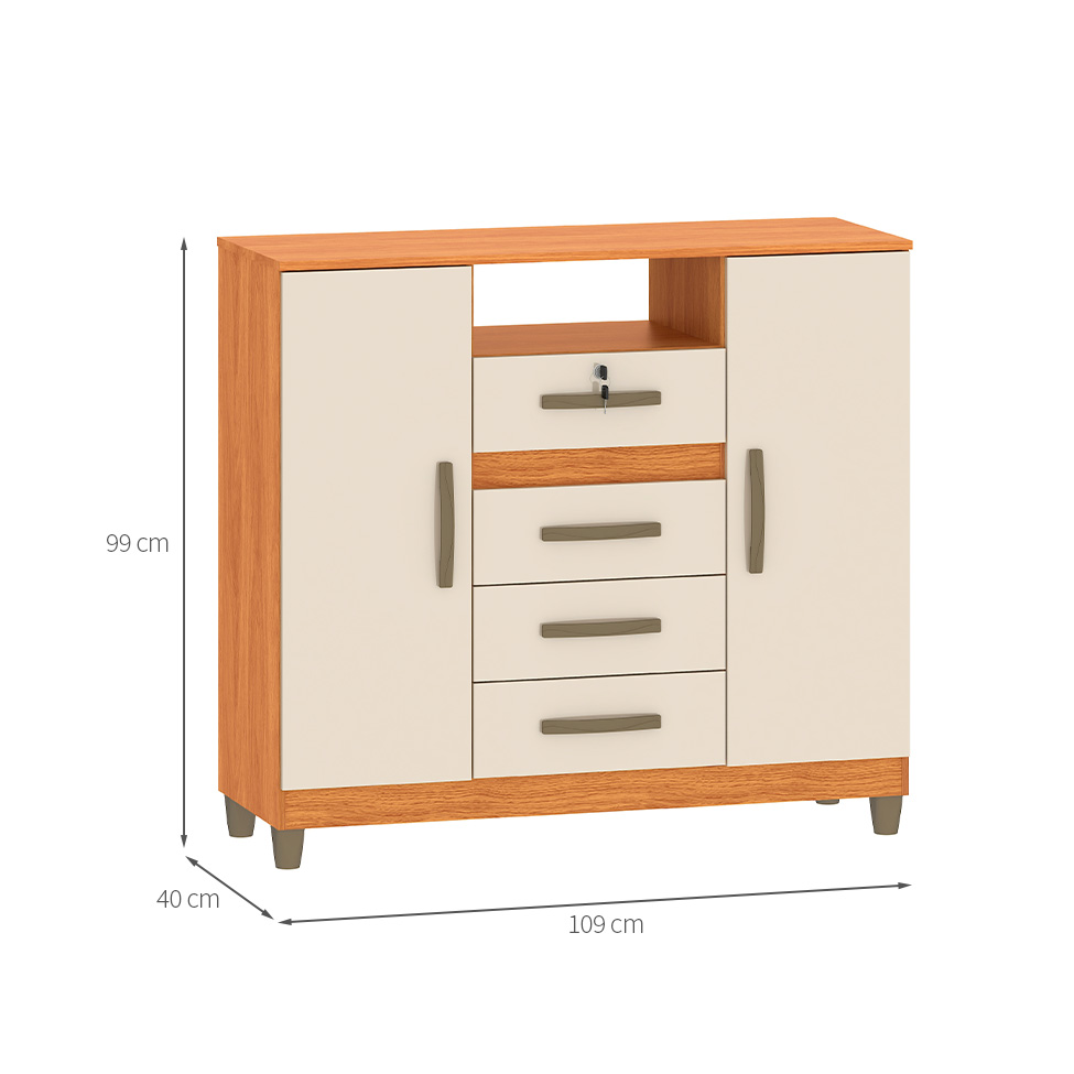 Cômoda Angra 2 Portas 4 Gavetas Cinamomo e Off White