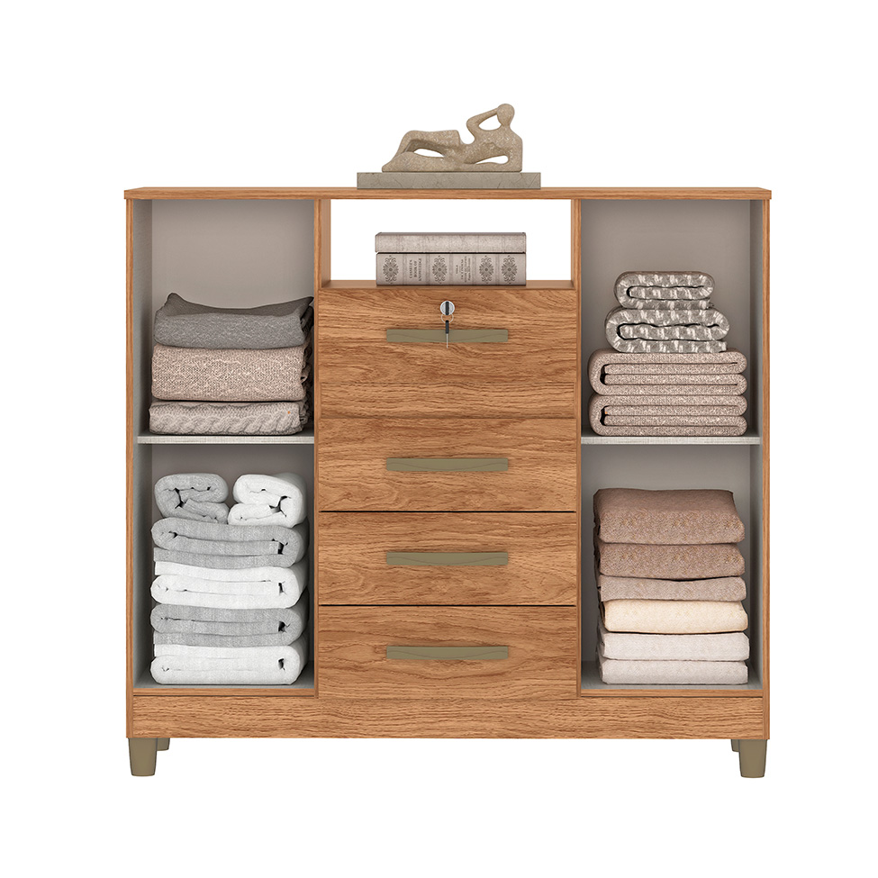 Cômoda Angra 2 Portas 4 Gavetas Mel