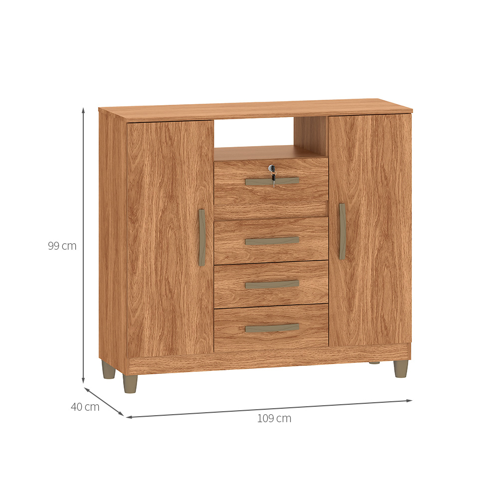 Cômoda Angra 2 Portas 4 Gavetas Mel