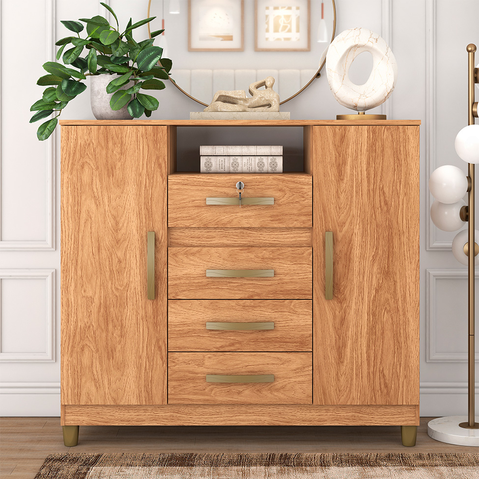 Cômoda Angra 2 Portas 4 Gavetas Mel