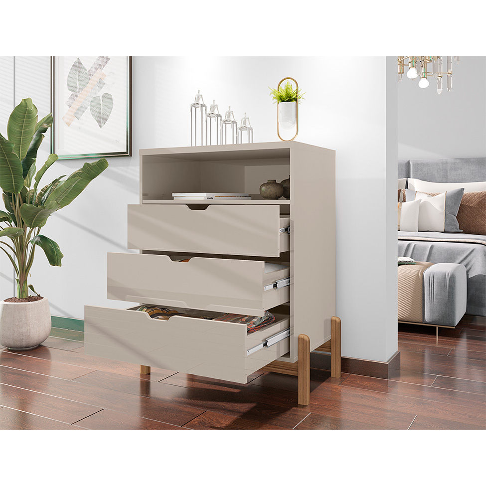 Cômoda Antares 3 Gavetas Off White e Cedro