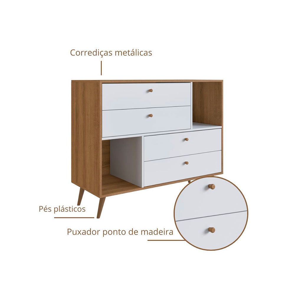 Cômoda Art 4 Gavetas Mel e Branca
