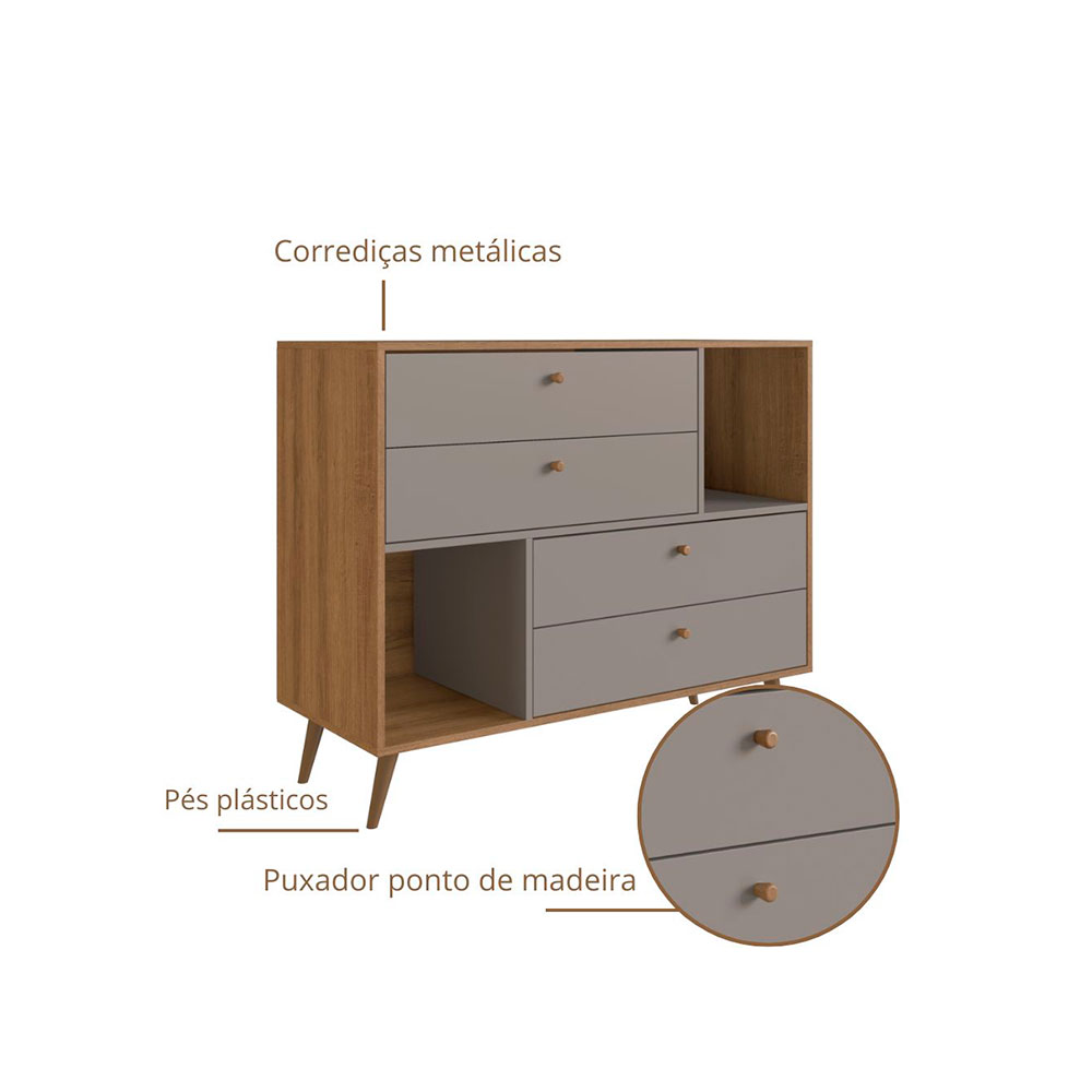 Cômoda Art 4 Gavetas Mel e Fumê