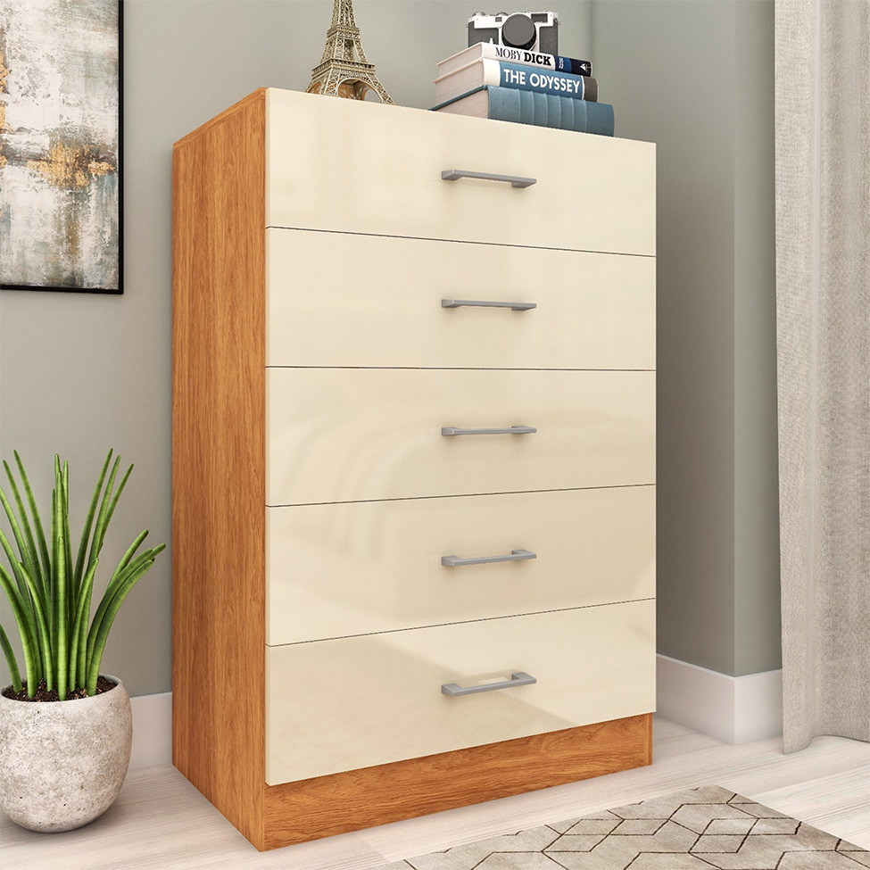 Cômoda Aruba 5 Gavetas Cinamomo e Off White