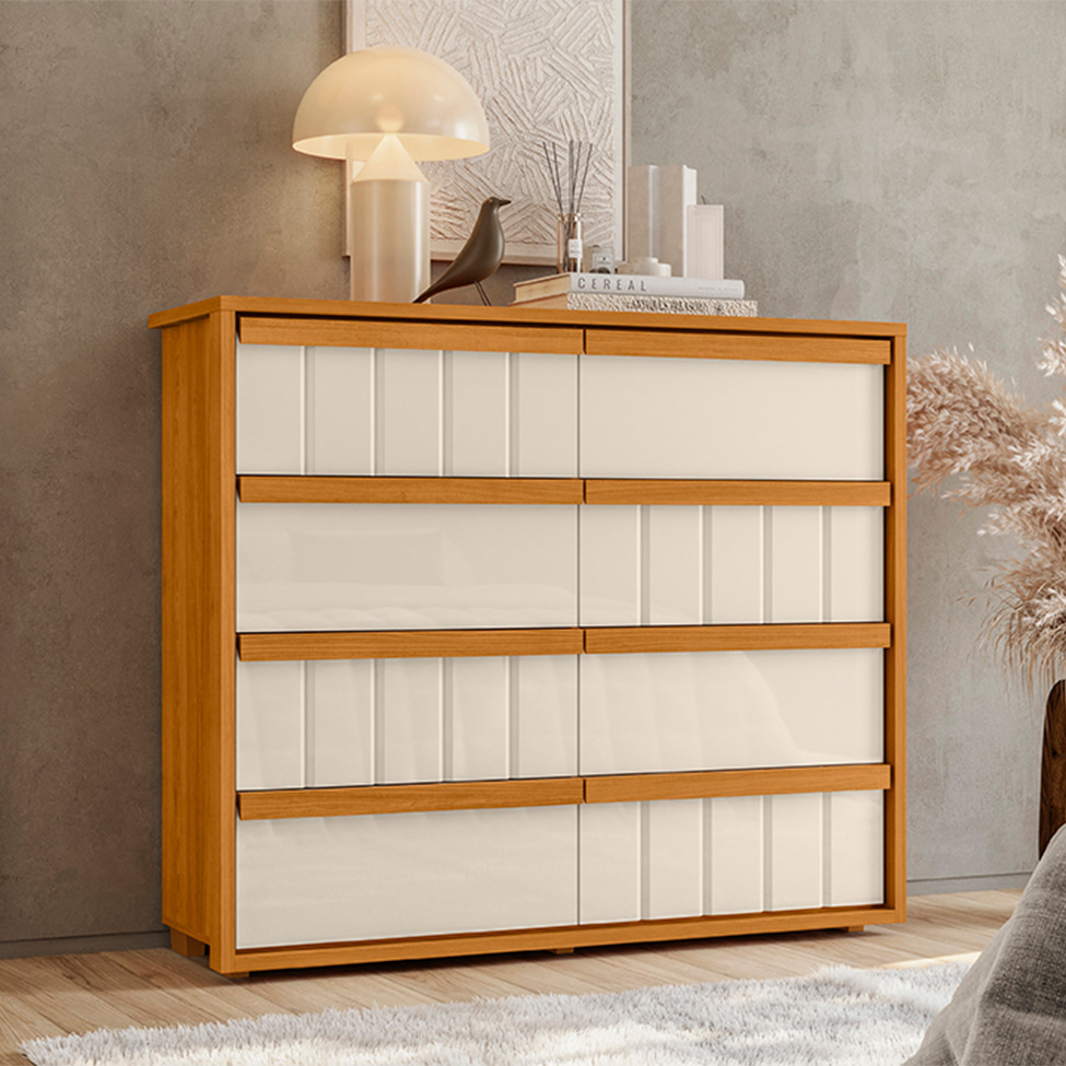 Cômoda Aura 8 Gavetas Cinamomo e Off White