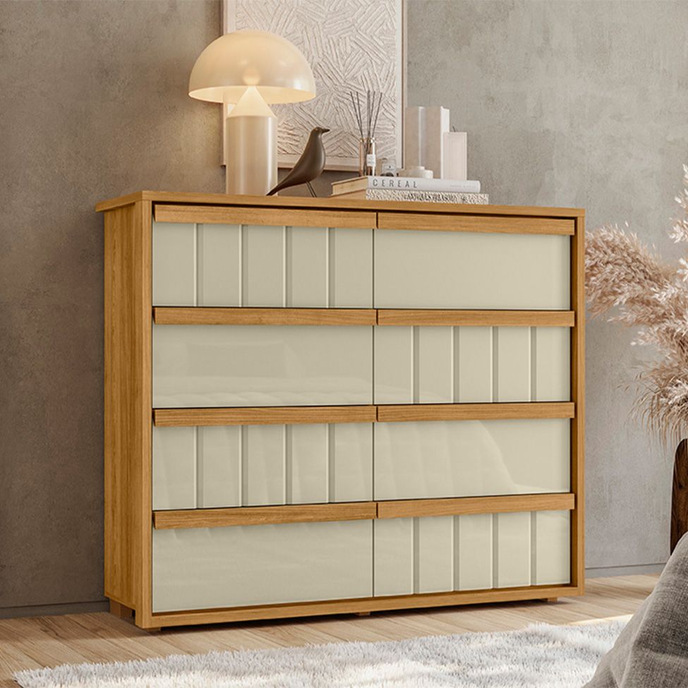 Cômoda Aura 8 Gavetas Cumaru e Opala