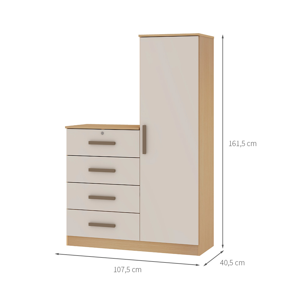 Cômoda Aurora 1 Porta 4 Gavetas Off White e Freijó