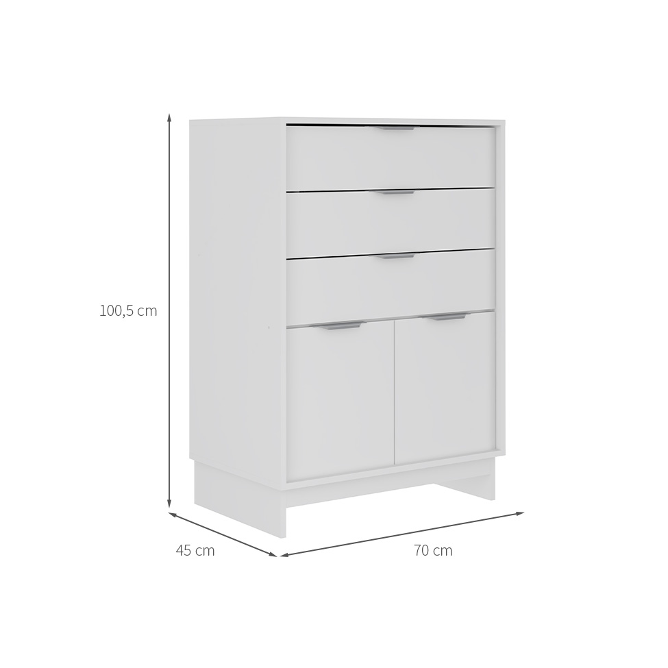 Cômoda Bergen 2 Portas 3 Gavetas Branca