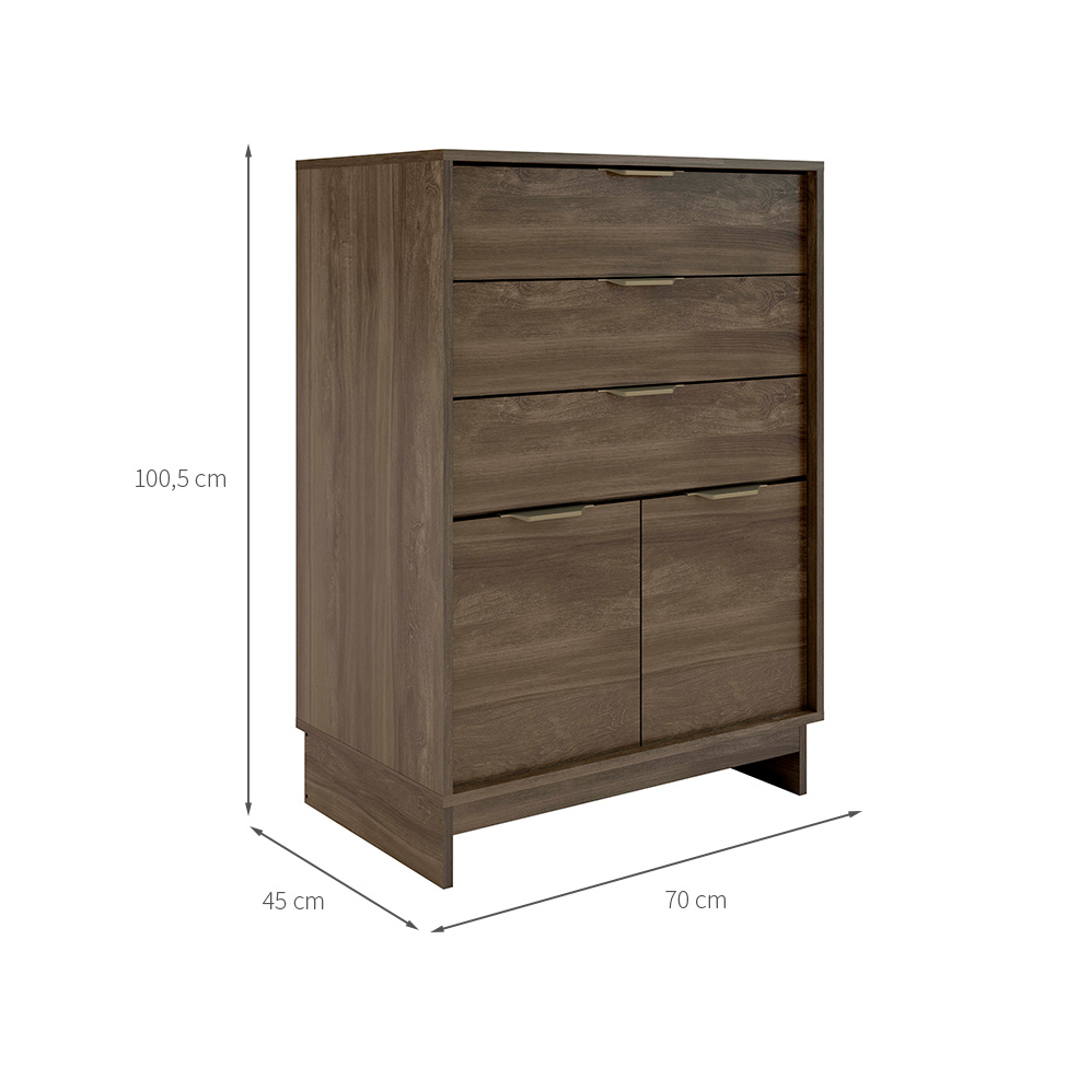 Cômoda Bergen 2 Portas 3 Gavetas Legno