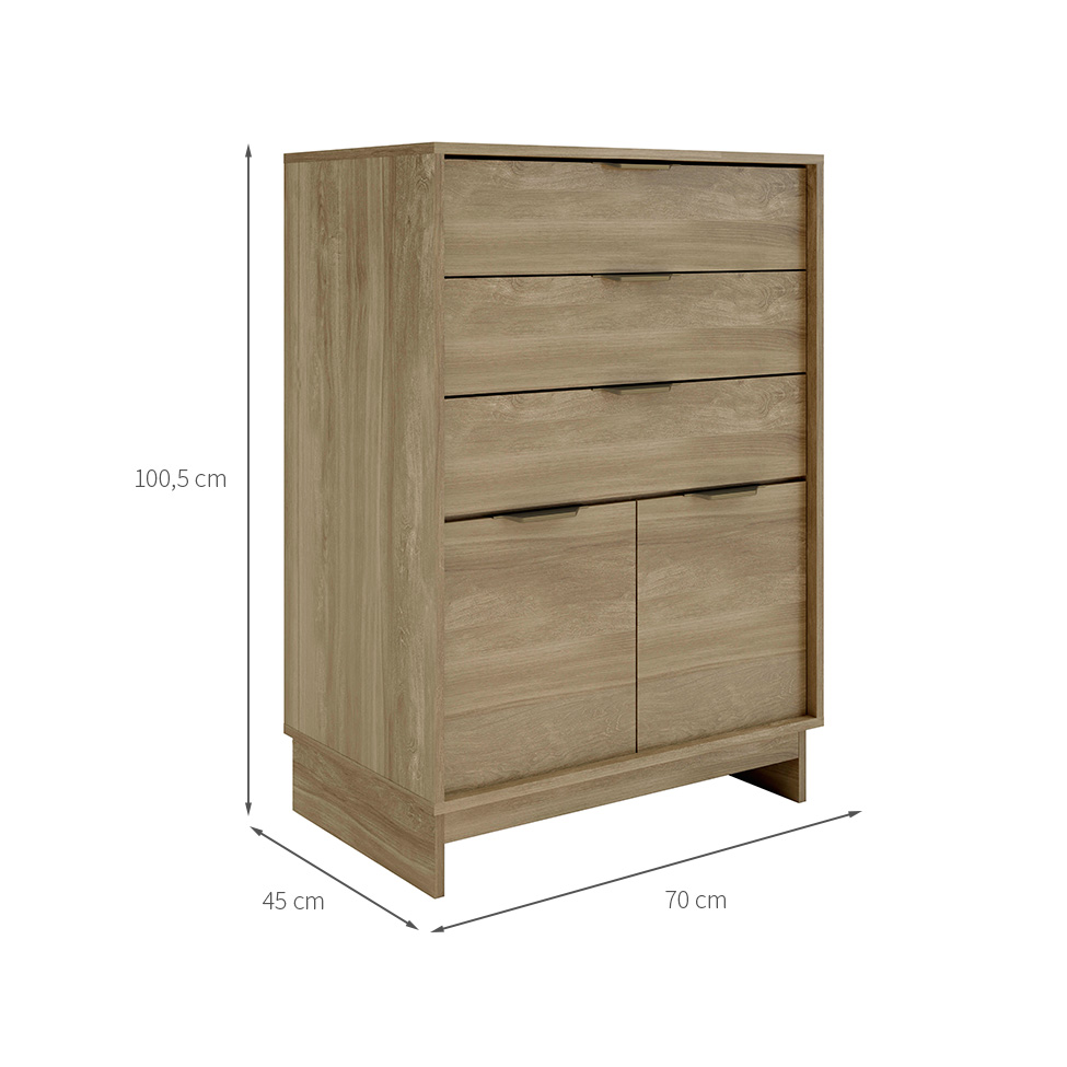 Cômoda Bergen 2 Portas 3 Gavetas Noce