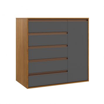 Cômoda Calha 1 Porta 5 Gavetas Freijó e Titânio