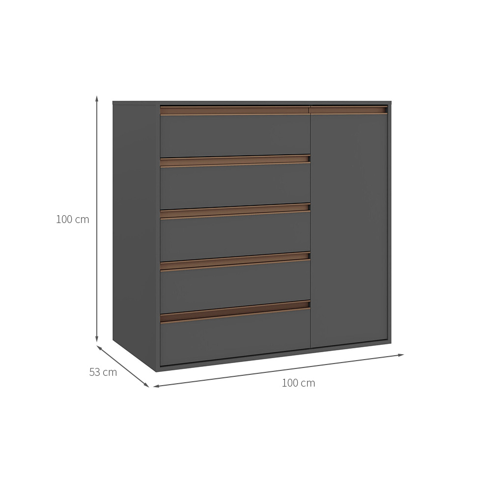 Cômoda Calha 1 Porta 5 Gavetas Titânio