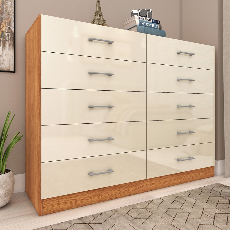 Cômoda Caribe 10 Gavetas Cinamomo e Off White