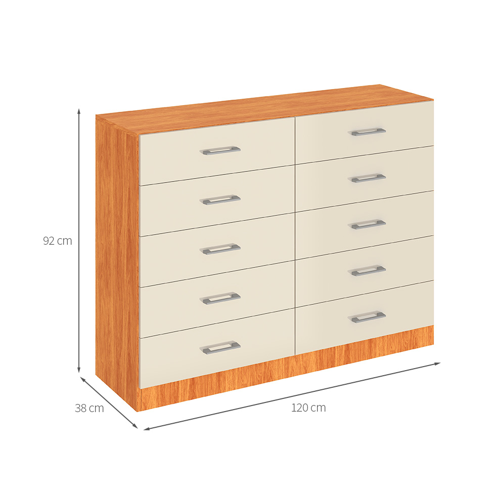 Cômoda Caribe 10 Gavetas Cinamomo e Off White