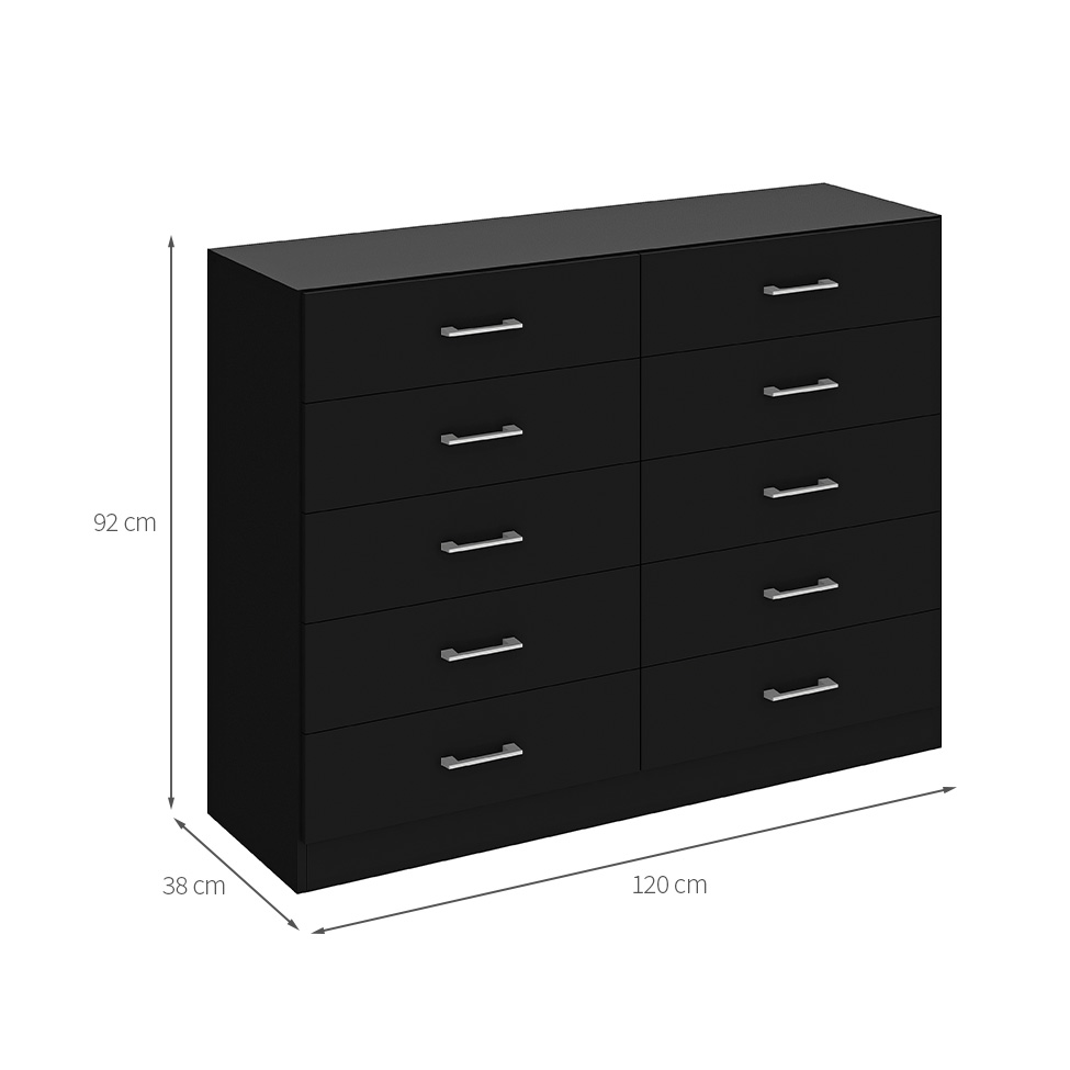 Cômoda Caribe 10 Gavetas Preto