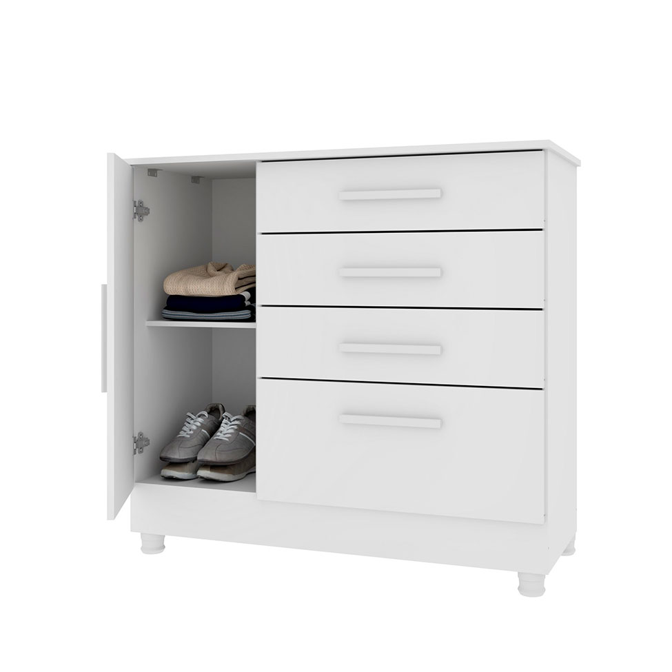 Cômoda Chicago 1 Porta 4 Gavetas 104 cm Neve