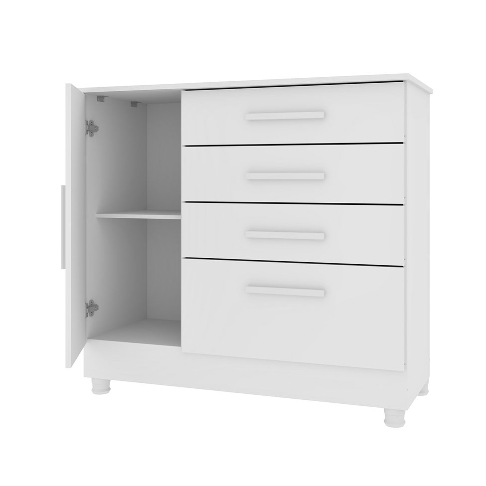 Cômoda Chicago 1 Porta 4 Gavetas 104 cm Neve