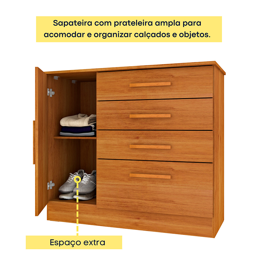 Cômoda Chicago I 1 Porta 4 Gavetas Cinamomo