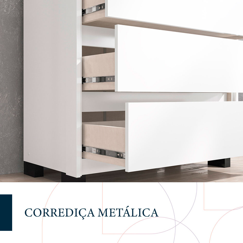 Cômoda Coimbra 5 Gavetas Branca 128 cm