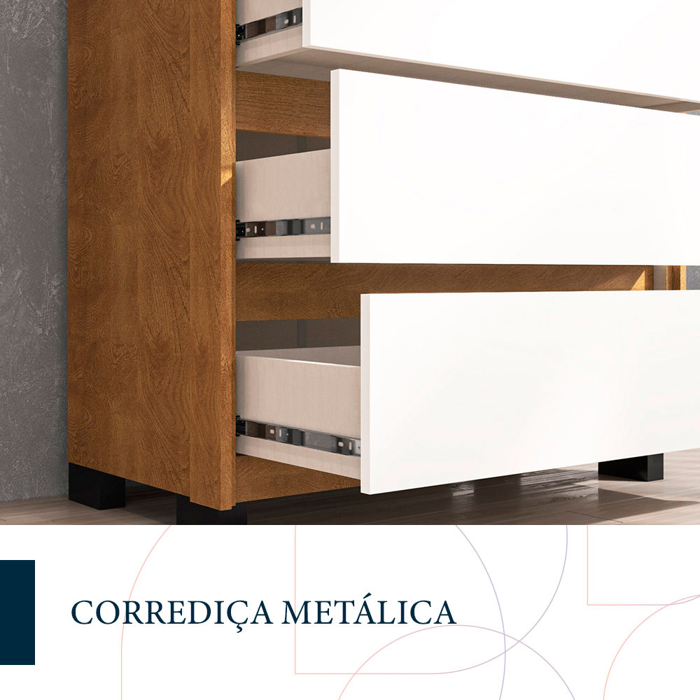 Cômoda Coimbra 5 Gavetas Freijó e Off White