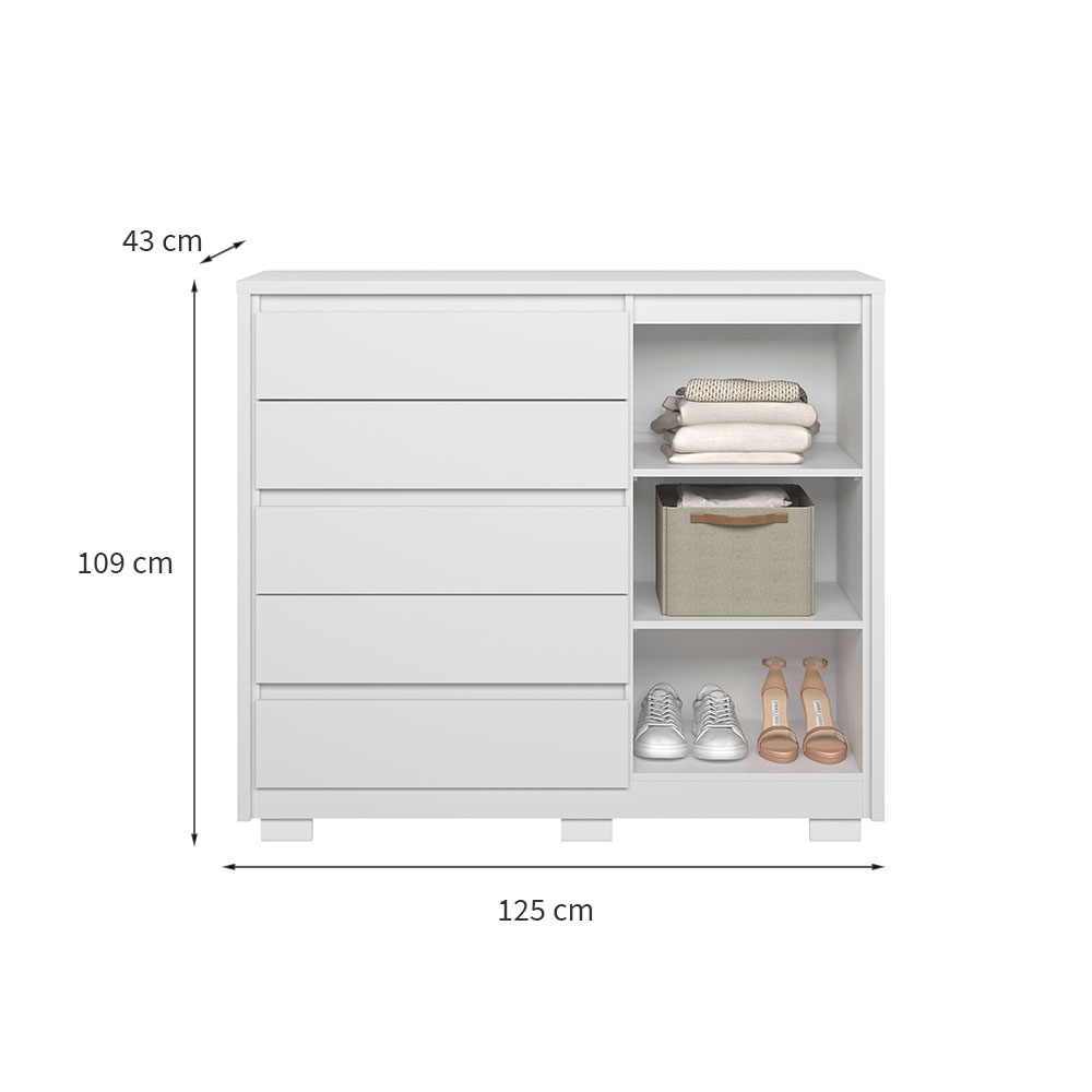 Cômoda Duetto 1 Porta 5 Gavetas Branca