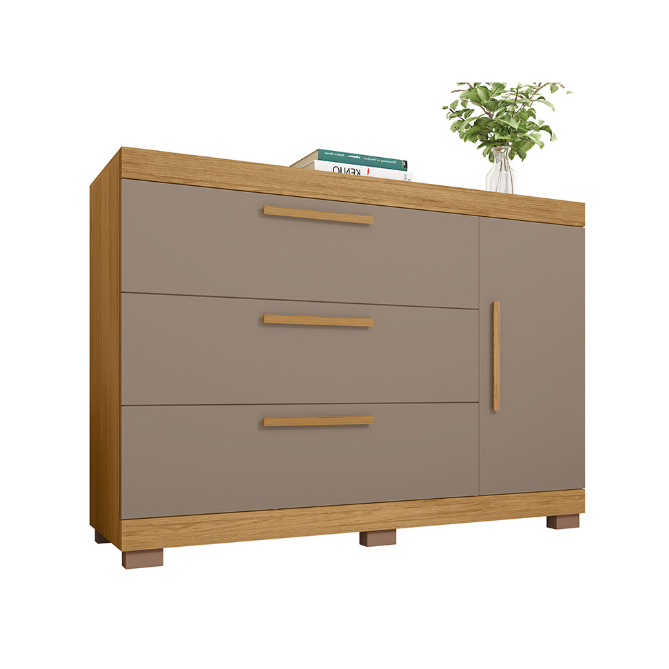 Cômoda Eden 1 Porta 3 Gavetas Mel e Cacao