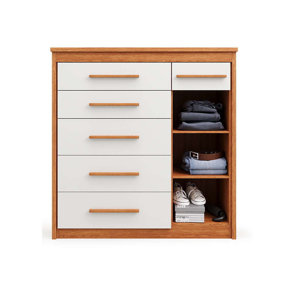 Cômoda Elegance 1 Porta 6 Gavetas Freijó Wood e Off White