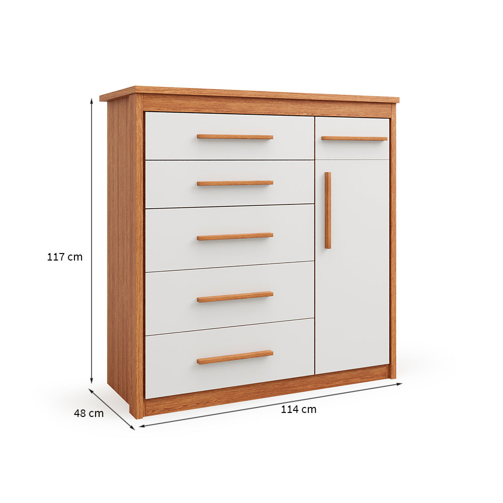 Cômoda Elegance 1 Porta 6 Gavetas Freijó Wood e Off White