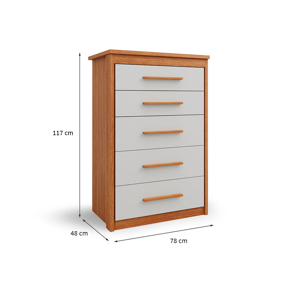 Cômoda Elegance 5 Gavetas Freijó Wood e Off White