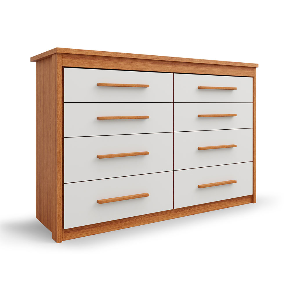 Cômoda Elegance 8 Gavetas Freijó Wood e Off White