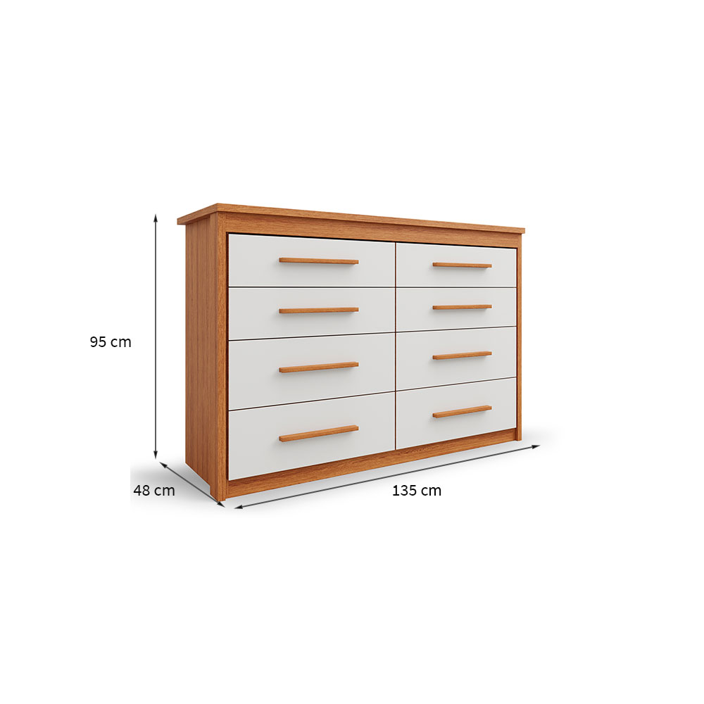 Cômoda Elegance 8 Gavetas Freijó Wood e Off White