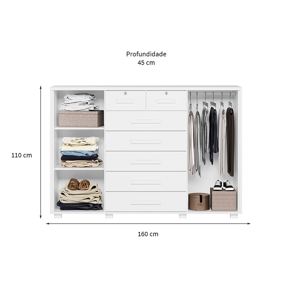 Cômoda Fontana 2 Portas 7 Gavetas Branca