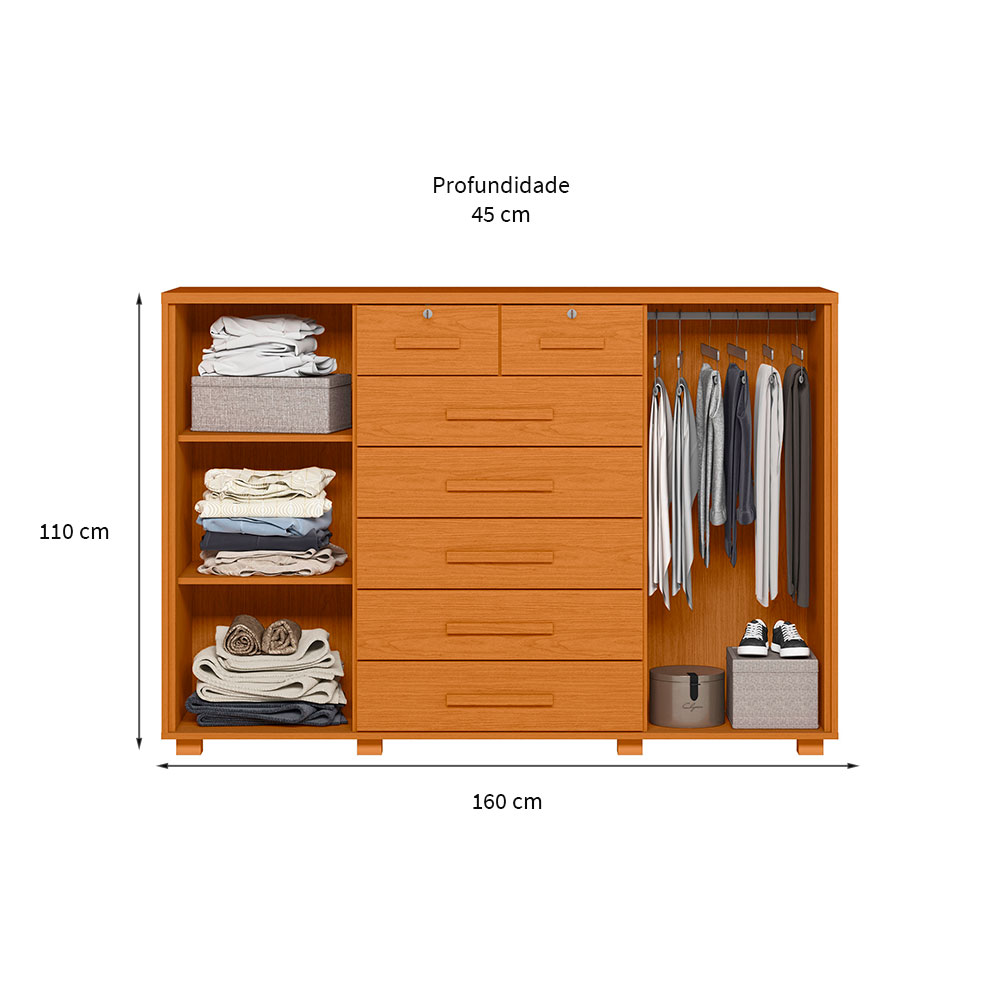 Cômoda Fontana 2 Portas 7 Gavetas Cinamomo