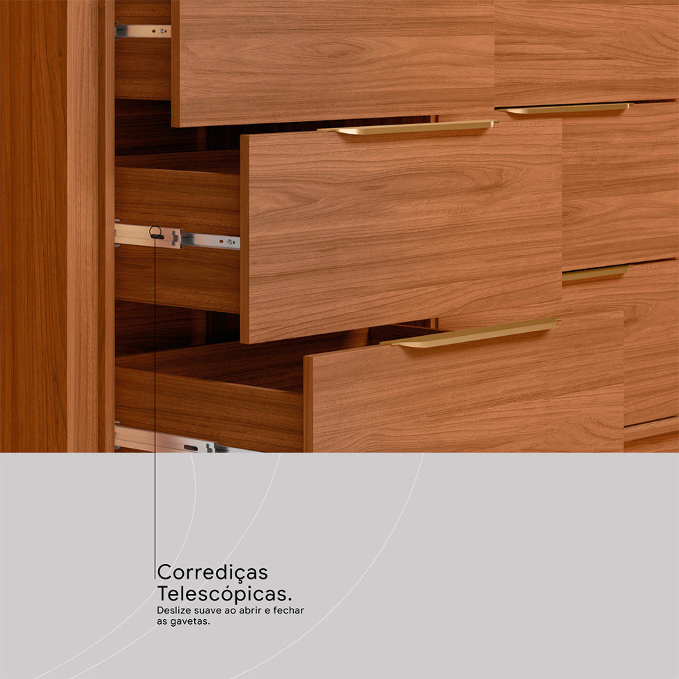 Cômoda Giardino 6 Gavetas Nogueira