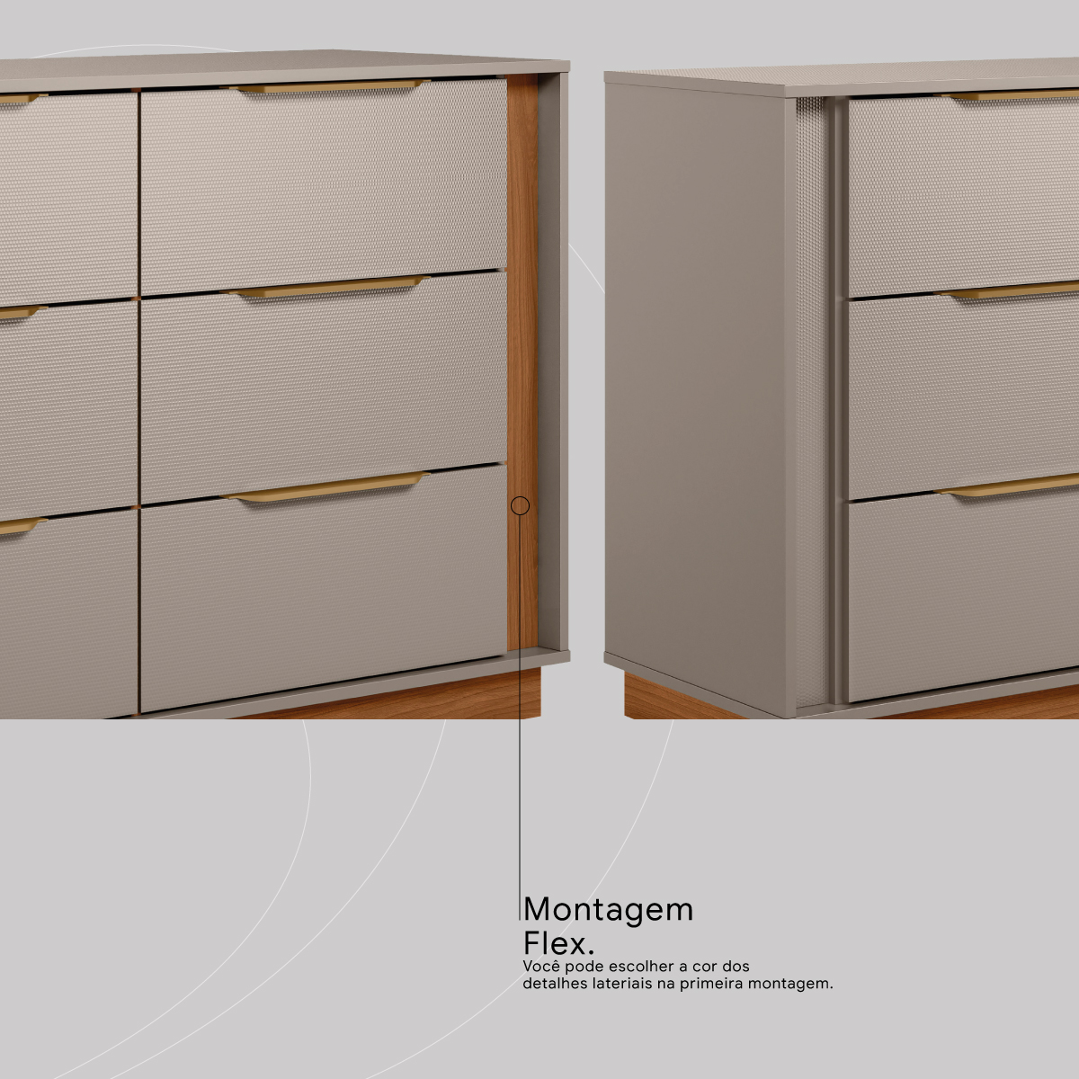 Cômoda Giardino Flex 6 Gavetas Nogueira e Nude
