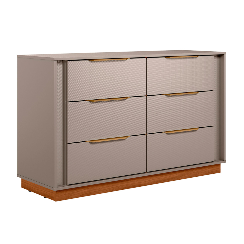 Cômoda Giardino Flex 6 Gavetas Nogueira e Nude