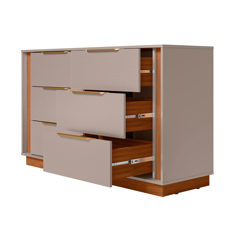 Cômoda Giardino Flex 6 Gavetas Nogueira e Nude