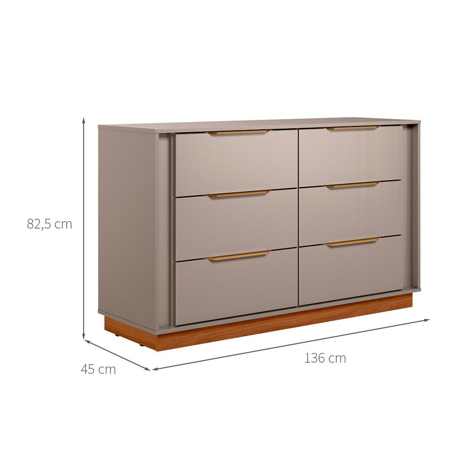 Cômoda Giardino Flex 6 Gavetas Nogueira e Nude
