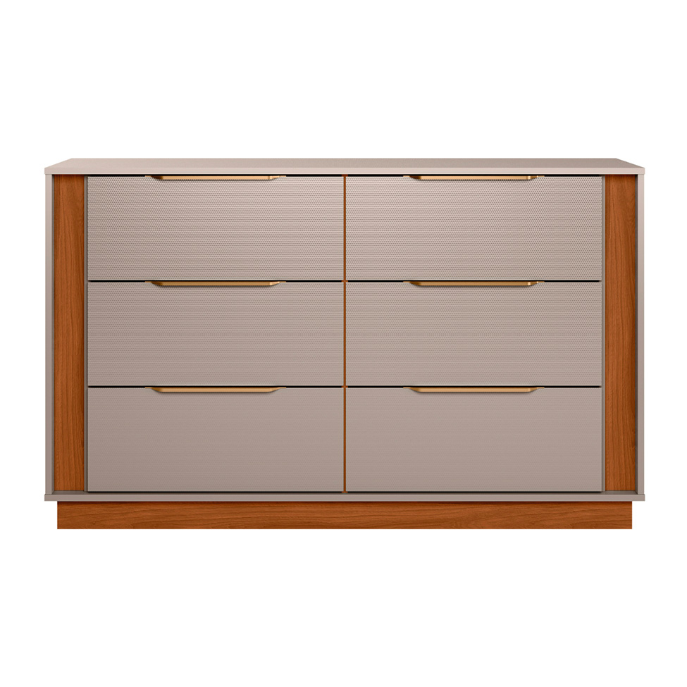 Cômoda Giardino Flex 6 Gavetas Nogueira e Nude