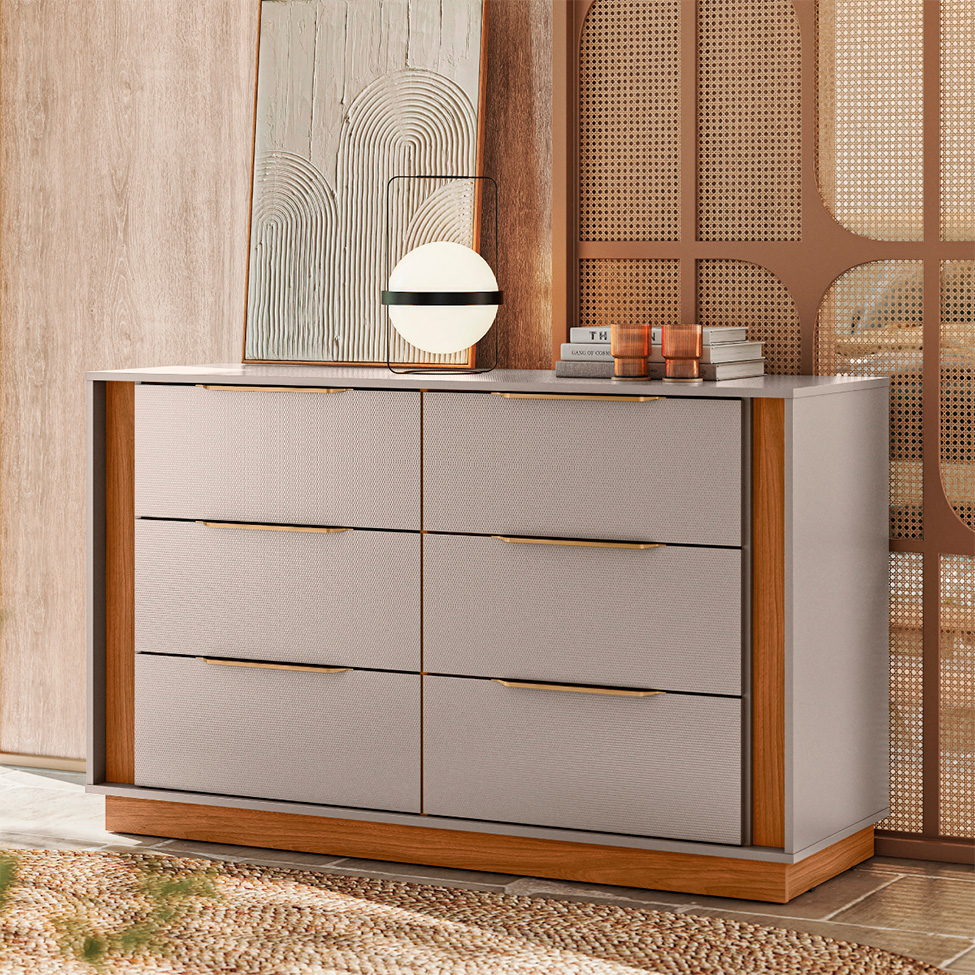 Cômoda Giardino Flex 6 Gavetas Nogueira e Nude