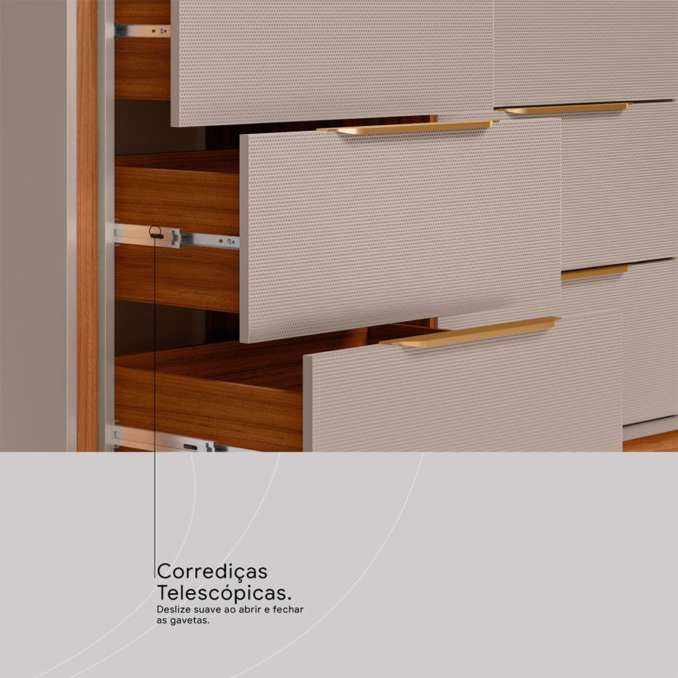 Cômoda Giardino Flex 6 Gavetas Nogueira e Nude