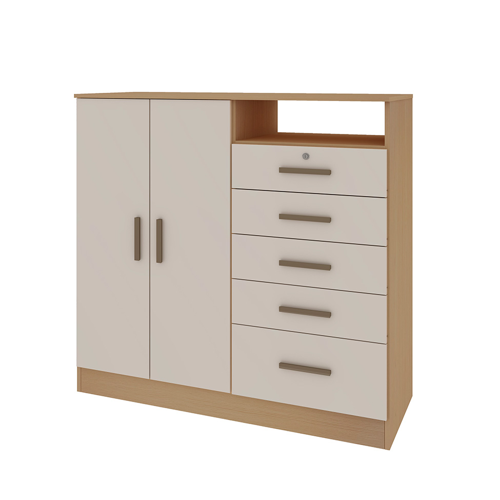 Cômoda Guatemala 2 Portas 5 Gavetas Off White e Freijó