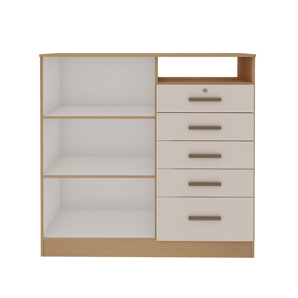 Cômoda Guatemala 2 Portas 5 Gavetas Off White e Freijó