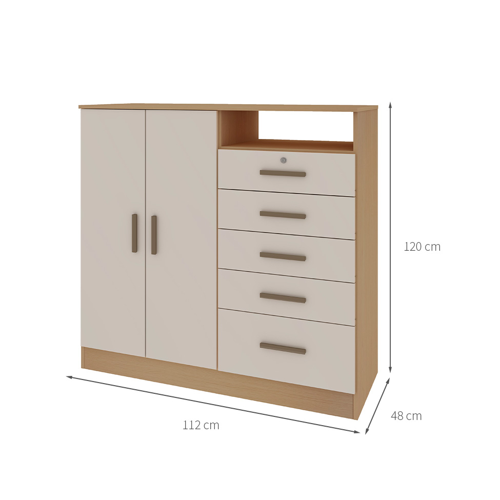 Cômoda Guatemala 2 Portas 5 Gavetas Off White e Freijó