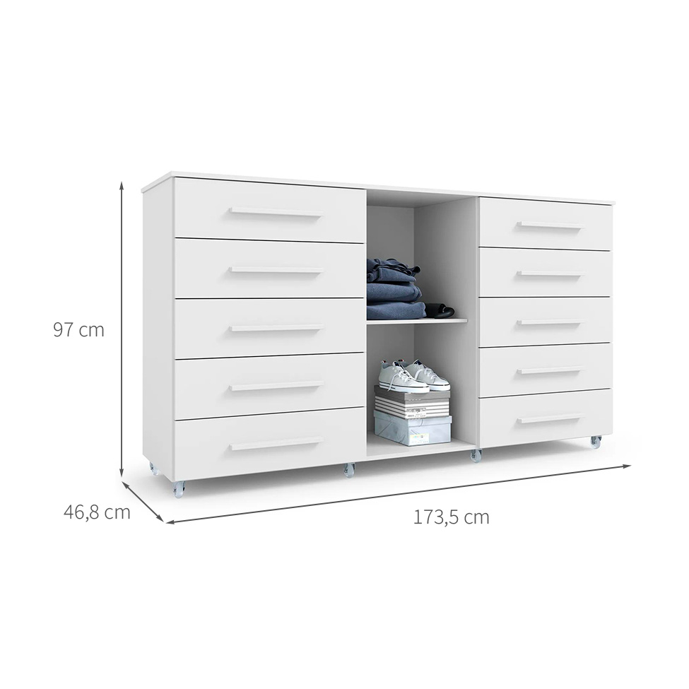Cômoda Imperial 1 Porta 10 Gavetas Branca
